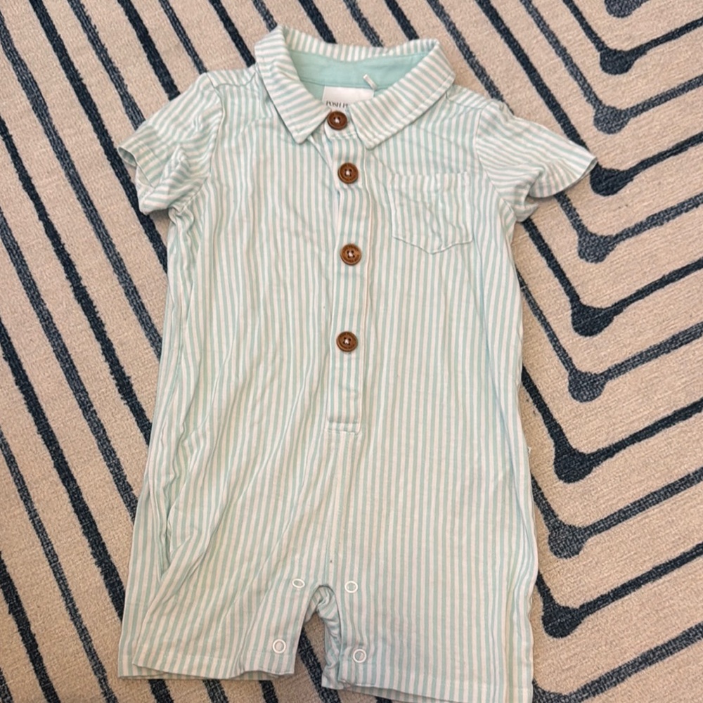 Posh Peanut Green Striped Baby Romper